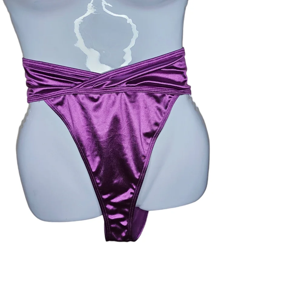 Boohoo women's purple satin high waisted brief size 16